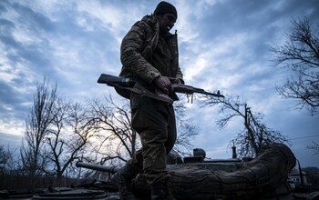 A Ukrainian serviceman from the Special Operations Forces 214 Brigade